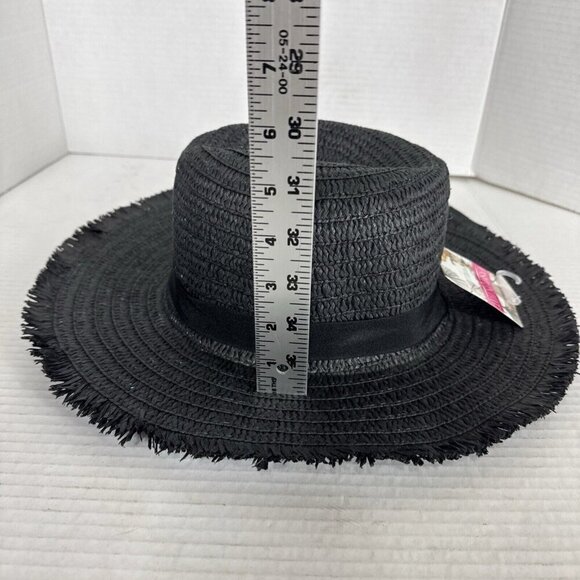 Fashion Hat Woven Fringed Sun Hat Grosgrain Ribbon Band Black NWT 9037 - Picture 10 of 14